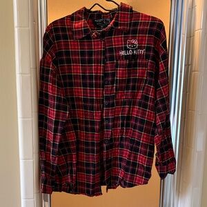 Hello Kitty Womens Checkered Button Down - Red and Black